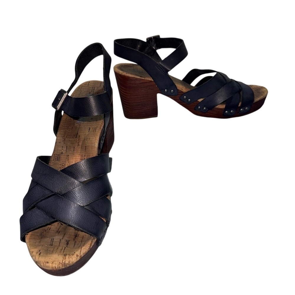 Korks Womens Navy Blue Strappy Block Heel Platform Sandals Size 9M Coastal Boho
